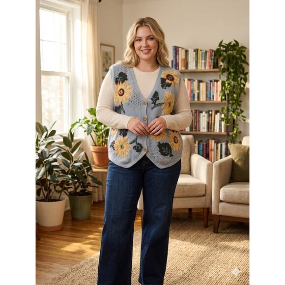 The Alpine JK Collection Sweaters - Vintage JK Alpine Collection Sunflower Sweater Vest Van Gogh Inspired Size 26/28